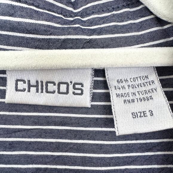 Chico's Womens Button Shirt Top Size XL Striped Cotton Blend Classic Office Gray - Picture 2 of 8